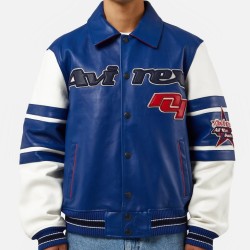 Mens Avirex All Stars Blue Leather Jacket