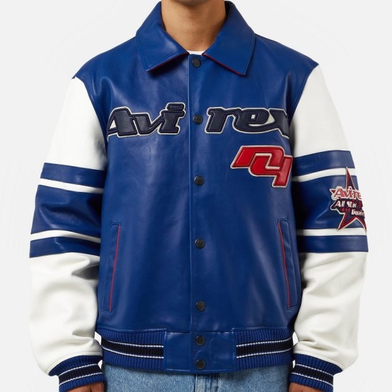 Mens Avirex All Stars Blue Leather Jacket