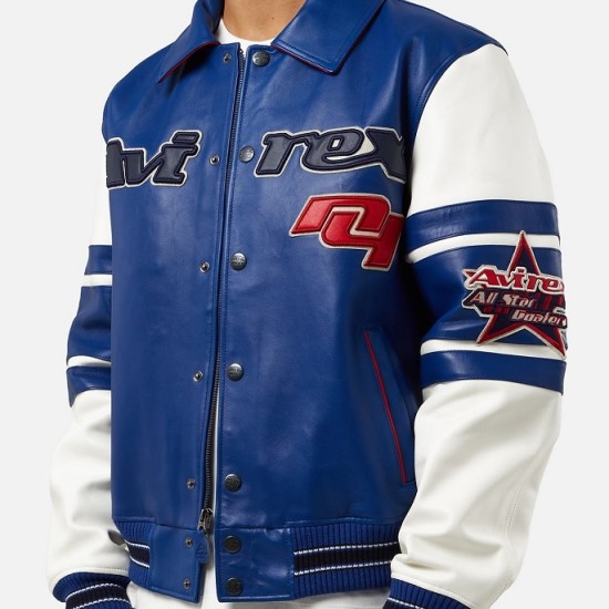 Mens Avirex All Stars Blue Leather Jacket