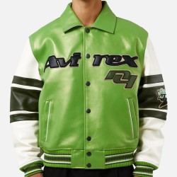 Mens Avirex All Stars Green Leather Jacket