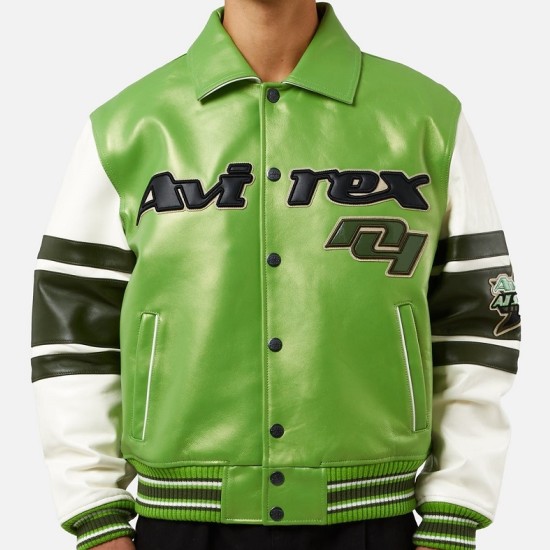 Mens Avirex All Stars Green Leather Jacket