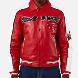 Mens Avirex All Stars Red Leather Jacket