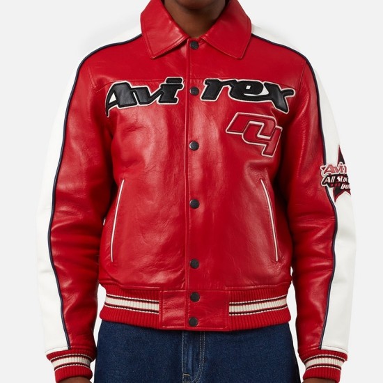 Mens Avirex All Stars Red Leather Jacket
