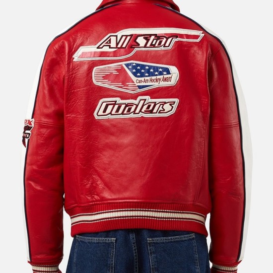 Mens Avirex All Stars Red Leather Jacket