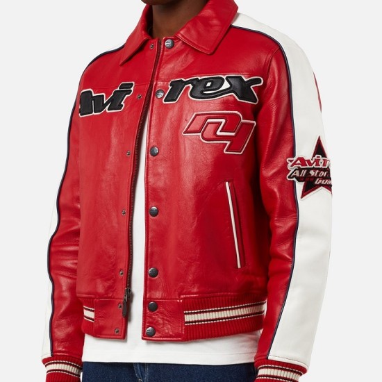 Mens Avirex All Stars Red Leather Jacket