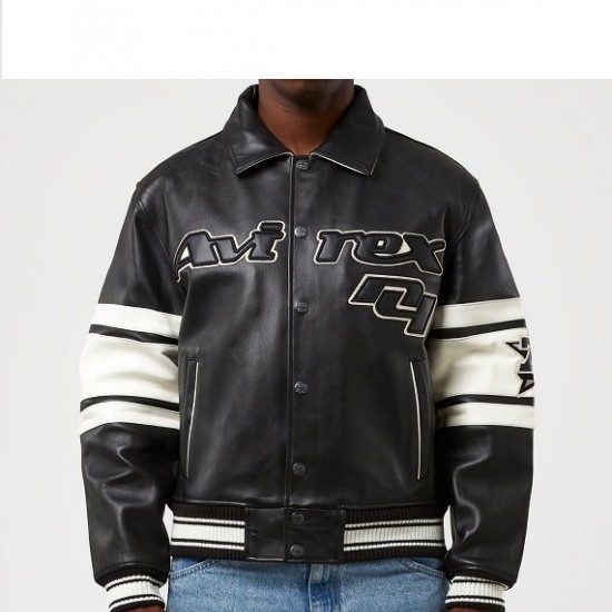 Mens Avirex Black Brooklyn USA Leather Jacket Mens Avirex Black Brooklyn USA Leather Jacket