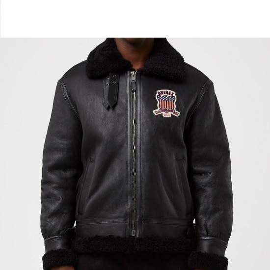 Mens Avirex Black Shearling Leather Jacket