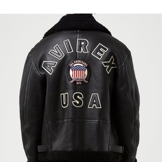 Mens Avirex Black Shearling Leather Jacket