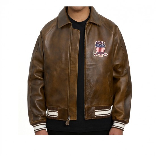 Mens Avirex Brown Leather Biker Jacket Mens Avirex Brown Leather Biker Jacket