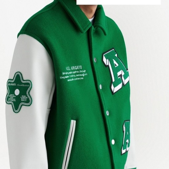 Mens Axel Arigato Green Biker Varsity Jacket Mens Axel Arigato Green Biker Varsity Jacket