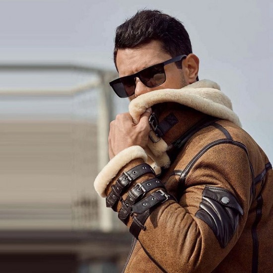 Mens B3 RAF Double Collar Flight Shearling Sheepskin Bomber Jacket Mens B3 RAF Double Collar Flight Shearling Sheepskin Bomber Jacket