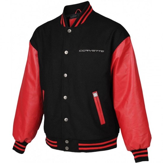 Corvette Mens Baseball Varsity Round Collar Bomber Letterman Jacket