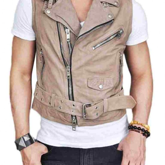 Mens Belted Asymmetrical Zipper Leather Vest Mens Belted Asymmetrical Zipper Leather Vest