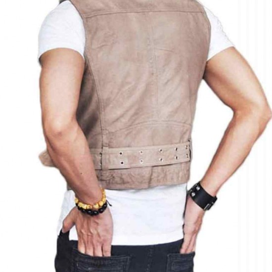 Mens Belted Asymmetrical Zipper Leather Vest     