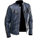 Mens Biker Vintage Motorcycle Distressed Blue Black Cafe Racer Leather Jacket