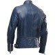 Mens Biker Vintage Motorcycle Distressed Blue Black Cafe Racer Leather Jacket
