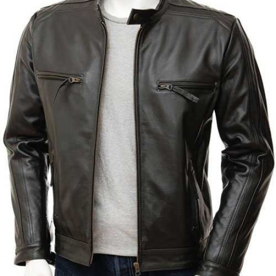 Mens Black And Brown Slimfit Stylish Classic Cafe Racer Tab Collar Real Leather Biker Jacket Mens Black And Brown Slimfit Stylish Classic Cafe Racer Tab Collar Real Leather Biker Jacket