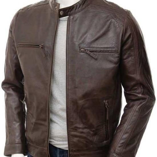 Mens Black And Brown Slimfit Stylish Classic Cafe Racer Tab Collar Real Leather Biker Jacket Mens Black And Brown Slimfit Stylish Classic Cafe Racer Tab Collar Real Leather Biker Jacket