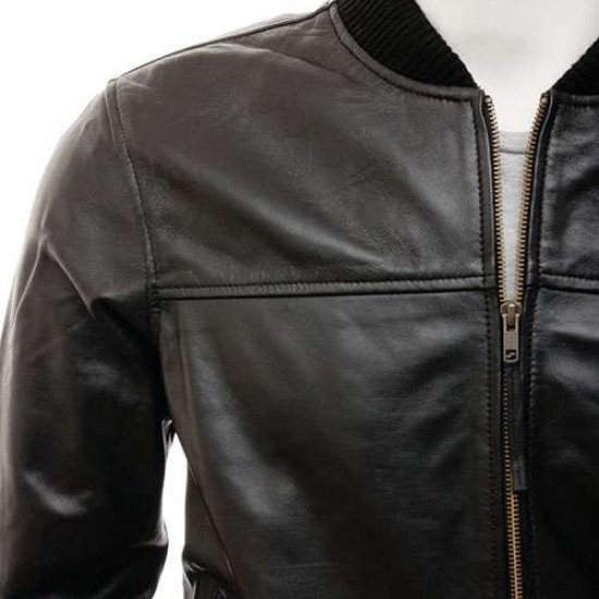 Mens Black And Dark Brown Classic Elegant Real Leather Bomber Jacket Mens Black And Dark Brown Classic Elegant Real Leather Bomber Jacket