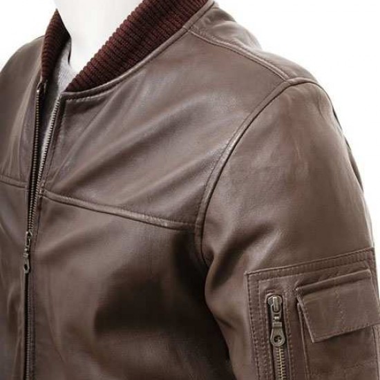Mens Black And Dark Brown Classic Elegant Real Leather Bomber Jacket Mens Black And Dark Brown Classic Elegant Real Leather Bomber Jacket