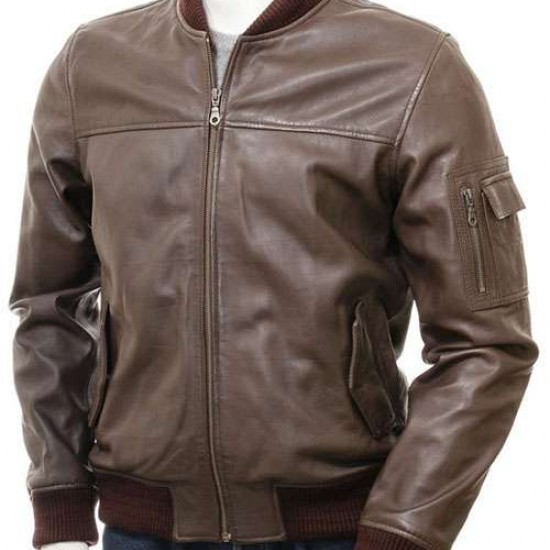 Mens Black And Dark Brown Classic Elegant Real Leather Bomber Jacket Mens Black And Dark Brown Classic Elegant Real Leather Bomber Jacket
