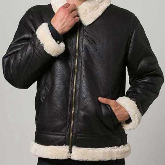 Mens Black Aviator Faux Shearling Leather Jacket Mens Black Aviator Faux Shearling Leather Jacket