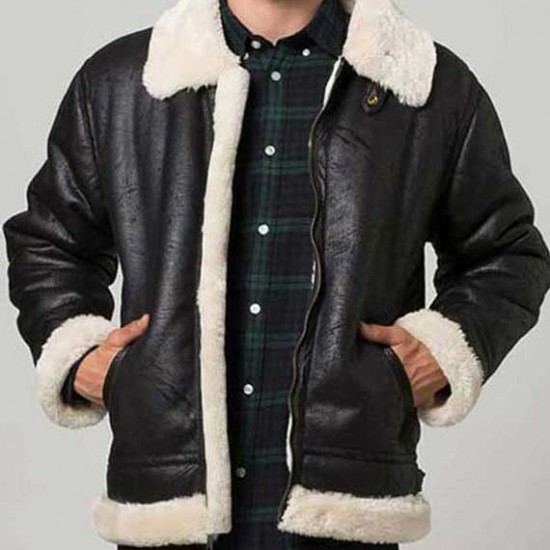 Mens Black Aviator Faux Shearling Leather Jacket Mens Black Aviator Faux Shearling Leather Jacket