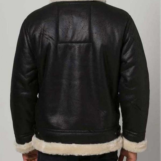 Mens Black Aviator Faux Shearling Leather Jacket Mens Black Aviator Faux Shearling Leather Jacket
