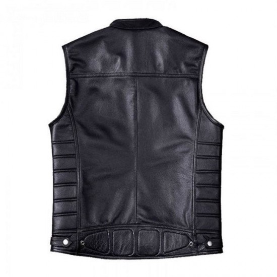 Mens Black Biker Genuine Leather Quilted Motorcycle Vest Mens Black Biker Genuine Leather Quilted Motorcycle Vest