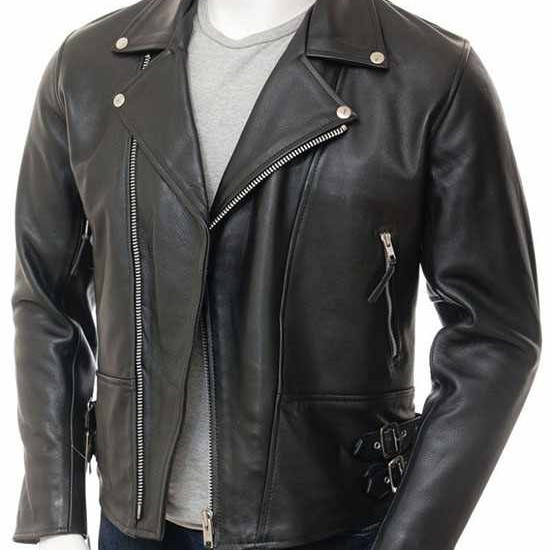 Mens Black Chromed Angled Zip Double Breasted Zipped Pockets Real Leather Biker Jacket Mens Black Chromed Angled Zip Double Breasted Zipped Pockets Real Leather Biker Jacket