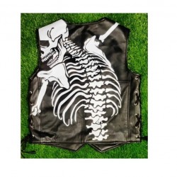 Mens Black Cowhide Skeleton Leather Biker Vest