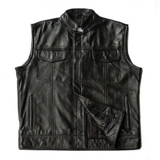 Mens Black Genuine Leather Biker Moto Vest Mens Black Genuine Leather Biker Moto Vest