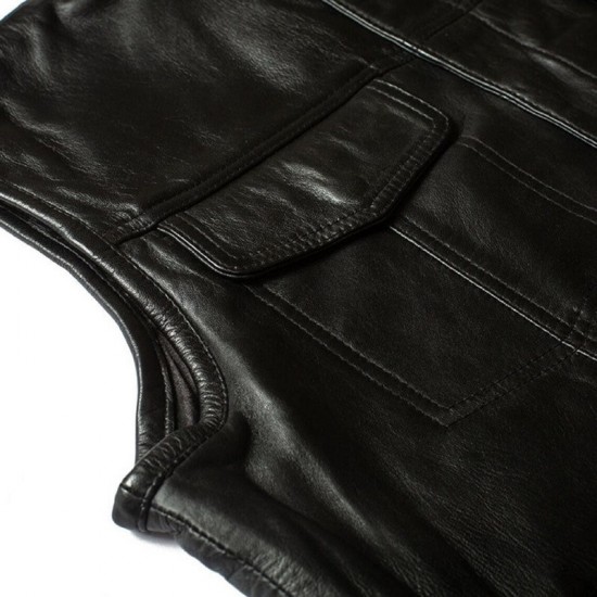 Mens Black Genuine Leather Biker Moto Vest Mens Black Genuine Leather Biker Moto Vest