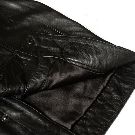 Mens Black Genuine Leather Biker Moto Vest