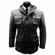 Mens Black Hooded Long Multi Pockets Leather Jacket