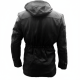 Mens Black Hooded Long Multi Pockets Leather Jacket