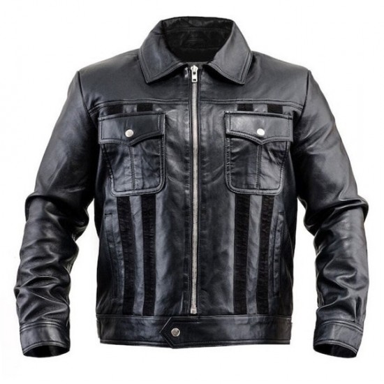 Mens Black Leather Jacket With Suede Stripes Mens Black Leather Jacket With Suede Stripes