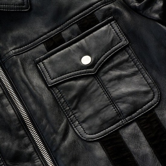 Mens Black Leather Jacket With Suede Stripes Mens Black Leather Jacket With Suede Stripes