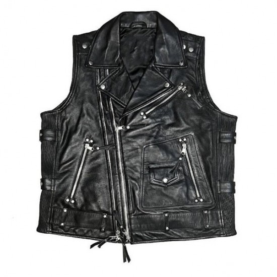 Mens Black Moto Biker Genuine Leather Vest Mens Black Moto Biker Genuine Leather Vest