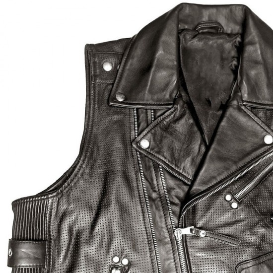 Mens Black Moto Biker Genuine Leather Vest Mens Black Moto Biker Genuine Leather Vest