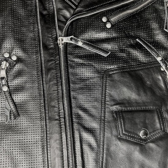 Mens Black Moto Biker Genuine Leather Vest