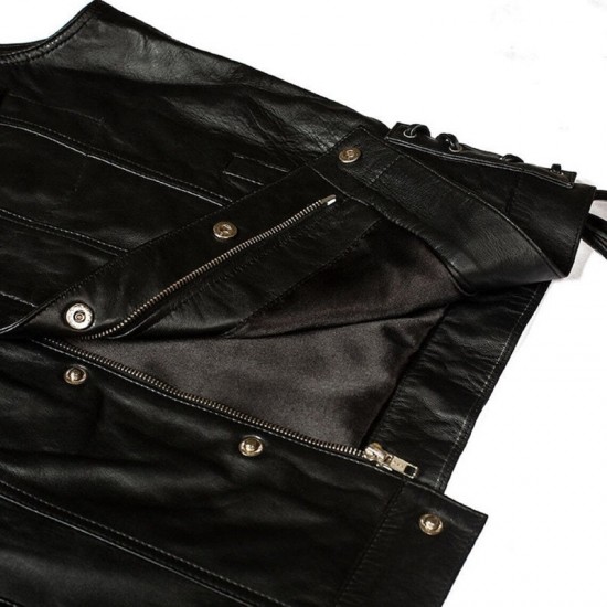 Mens Black Side Laces Motorcycle Leather Vest Mens Black Side Laces Motorcycle Leather Vest