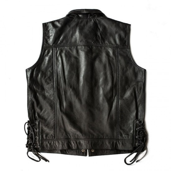 Mens Black Side Laces Motorcycle Leather Vest Mens Black Side Laces Motorcycle Leather Vest