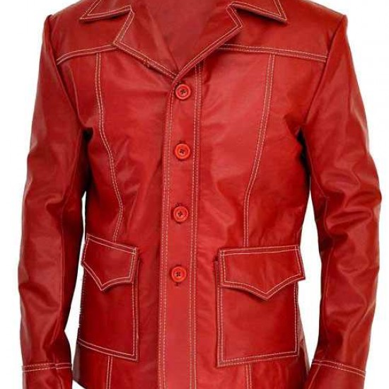 Mens Brad Pitt Fight Club Tyler Durden Coat Red Biker Leather Jacket Mens Brad Pitt Fight Club Tyler Durden Coat Red Biker Leather Jacket