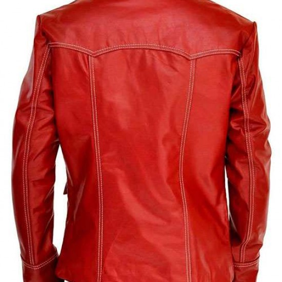 Mens Brad Pitt Fight Club Tyler Durden Coat Red Biker Leather Jacket Mens Brad Pitt Fight Club Tyler Durden Coat Red Biker Leather Jacket