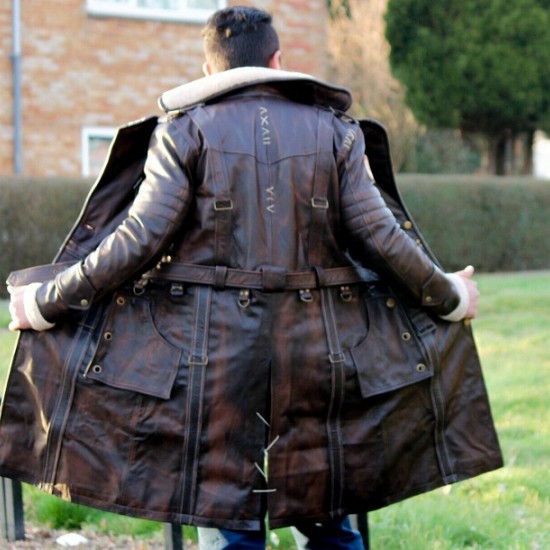 Mens Brown Shearling Distressed Brown Faux Fur Leather Long Winter Coat Mens Brown Shearling Distressed Brown Faux Fur Leather Long Winter Coat