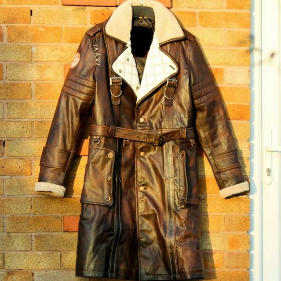 Mens Brown Shearling Distressed Brown Faux Fur Leather Long Winter Coat Mens Brown Shearling Distressed Brown Faux Fur Leather Long Winter Coat