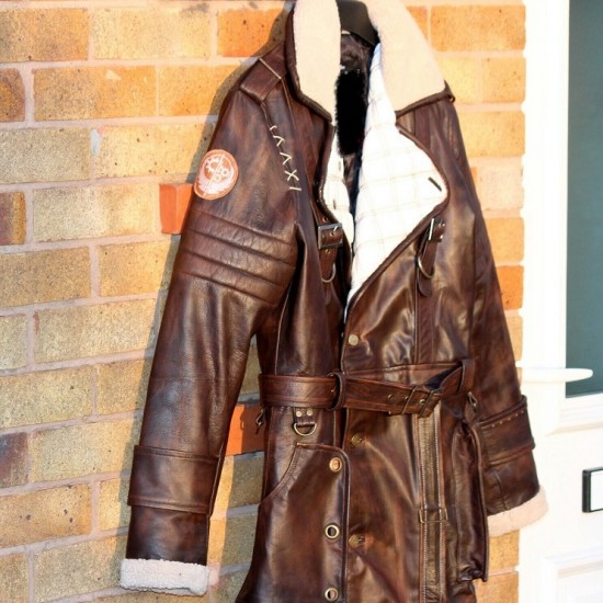 Mens Brown Shearling Distressed Brown Faux Fur Leather Long Winter Coat Mens Brown Shearling Distressed Brown Faux Fur Leather Long Winter Coat