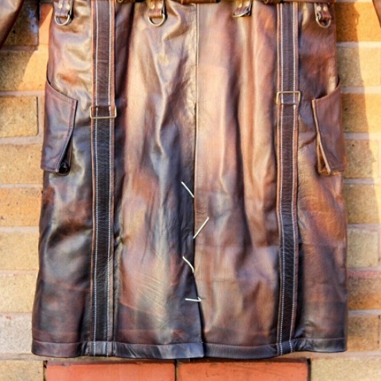 Mens Brown Shearling Distressed Brown Faux Fur Leather Long Winter Coat Mens Brown Shearling Distressed Brown Faux Fur Leather Long Winter Coat