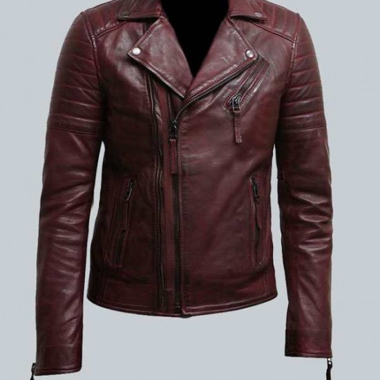 Mens Burgundy Color Biker Style Leather Jacket Mens Burgundy Color Biker Style Leather Jacket